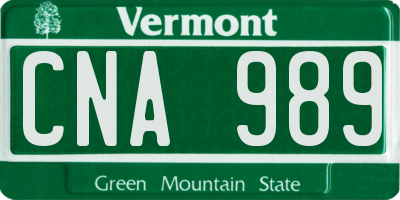 VT license plate CNA989