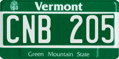 VT license plate CNB205