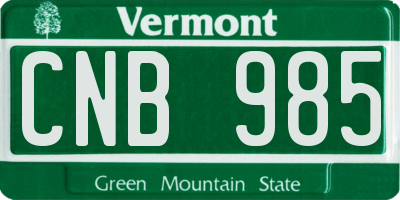 VT license plate CNB985