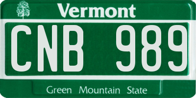 VT license plate CNB989