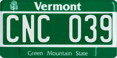 VT license plate CNC039