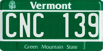 VT license plate CNC139