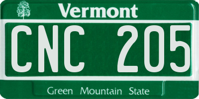 VT license plate CNC205