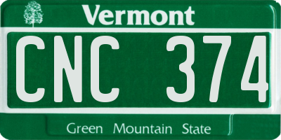 VT license plate CNC374