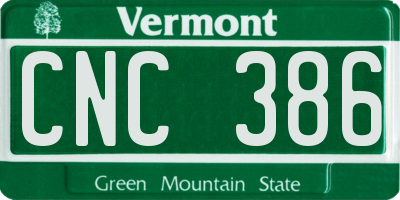 VT license plate CNC386