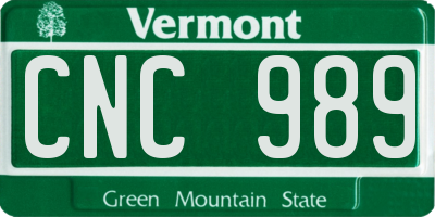 VT license plate CNC989