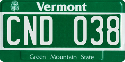 VT license plate CND038