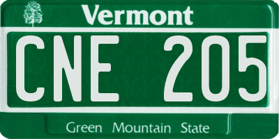 VT license plate CNE205