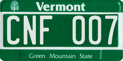VT license plate CNF007
