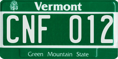 VT license plate CNF012