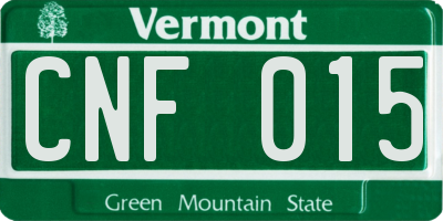 VT license plate CNF015