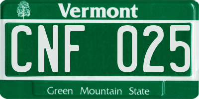 VT license plate CNF025