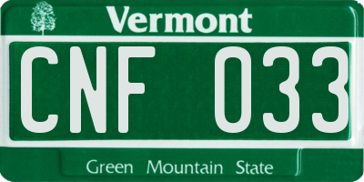 VT license plate CNF033