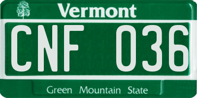 VT license plate CNF036