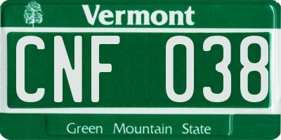 VT license plate CNF038