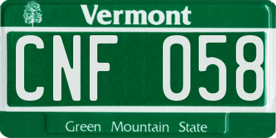 VT license plate CNF058