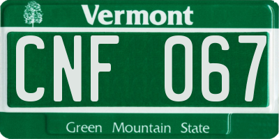 VT license plate CNF067