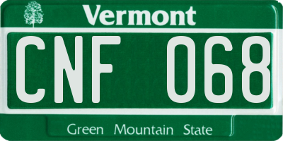VT license plate CNF068