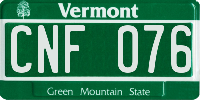 VT license plate CNF076
