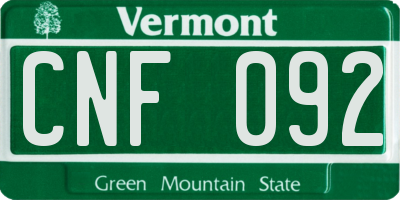 VT license plate CNF092