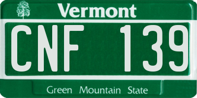 VT license plate CNF139