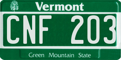 VT license plate CNF203