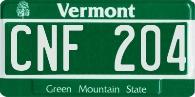 VT license plate CNF204