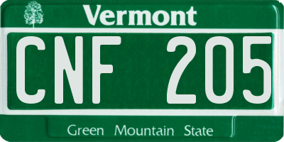 VT license plate CNF205
