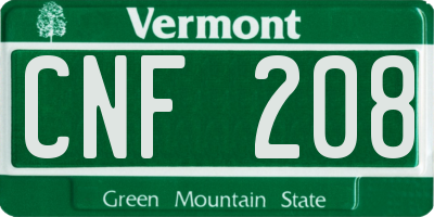 VT license plate CNF208
