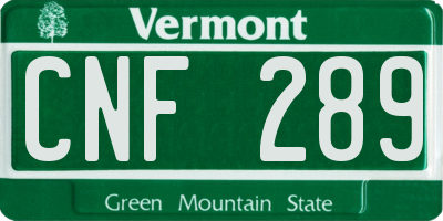 VT license plate CNF289