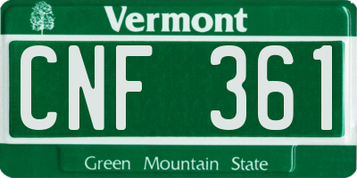VT license plate CNF361