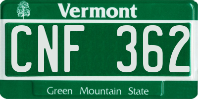 VT license plate CNF362