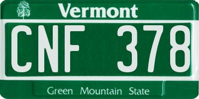 VT license plate CNF378