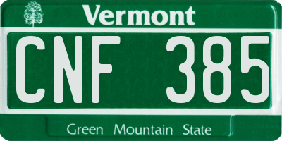 VT license plate CNF385