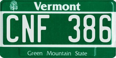 VT license plate CNF386