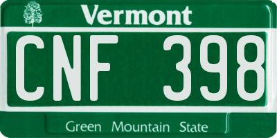 VT license plate CNF398