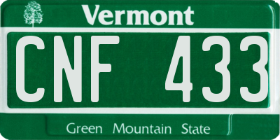 VT license plate CNF433