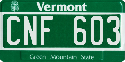 VT license plate CNF603