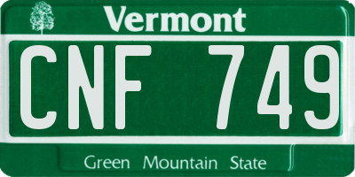 VT license plate CNF749