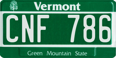 VT license plate CNF786