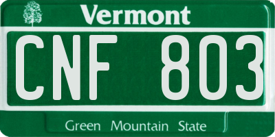VT license plate CNF803