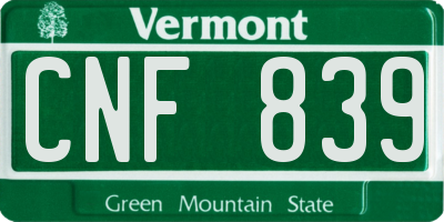 VT license plate CNF839