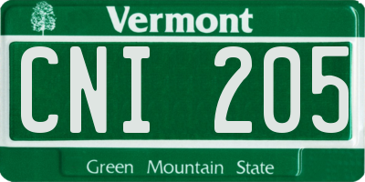 VT license plate CNI205