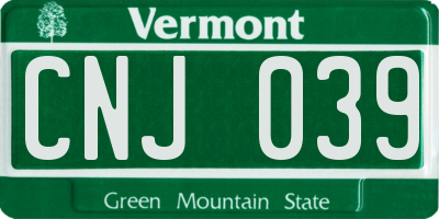 VT license plate CNJ039