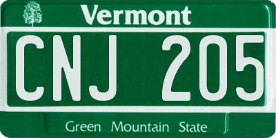 VT license plate CNJ205