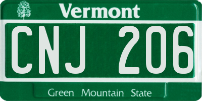 VT license plate CNJ206