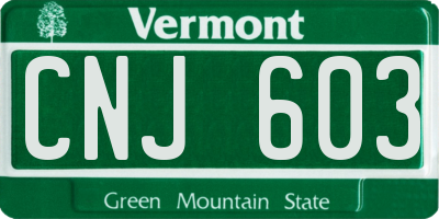 VT license plate CNJ603