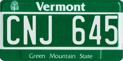 VT license plate CNJ645