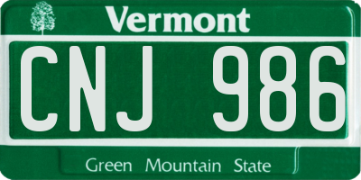 VT license plate CNJ986