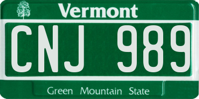 VT license plate CNJ989